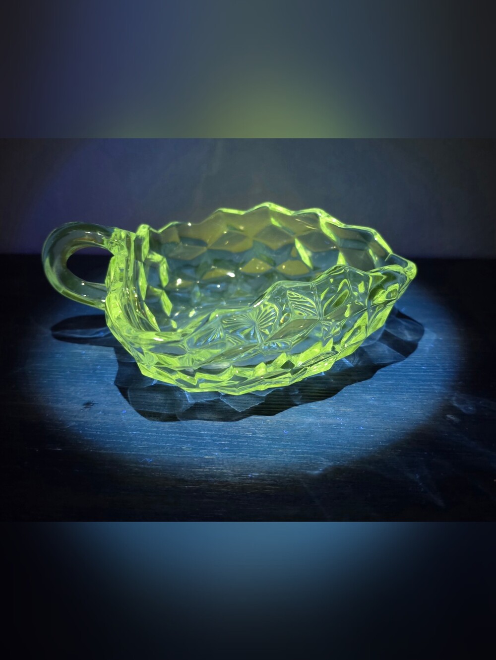 Vintage Green Uranium Glass Handled Bowl/ Candy Dish